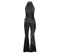 Monduelle Femme Une Pièce Unitard Une Pièce Jumpsuit Salopettes Volants Vêtements Danse Latino Américaine Combinaisons Pour Femmes Essai Noir L