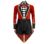 Monduelle Fille Costume De Maître Cirque Pour Enfant Combinaison Danse Entraînement Festival Compétition Spectacle Rouge 38