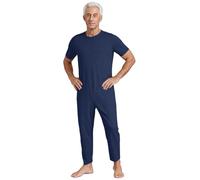 Monduelle Unisexe Hommes Grenouillères Soins D'Incontinence à Fermeture Éclair Au Dos Vêtements de Nuit pour Démence Patient Atteint D'Alzheimer Bleu foncé S