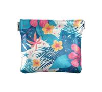 Monedero para - Porte-monnaie en cuir avec feuilles tropicales rouges et hibiscus - Motif étoiles de mer - Pour femme
