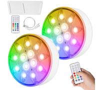 Monemey 2 Pièces Lumière Submersible de LED, Rechargeable Lumière Piscine | 16 Couleurs Lampes Sous-Marines, IP68 Étanches avec Télécommande RF, Lumière Piscine pour Vase, Spa, Aquarium, Décoration