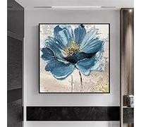 Monet peinture à l'huile fleurs grandes fleurs blanc bleu clair abstrait peinture sur toile salon décoratif grande toile Art 80x80cm (31x31in) avec cadre