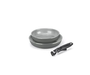 Moneta Melodia Finegres Minispace Set de Poêles à Frire 24-28 cm, revêtement naturel FineGres (pas de PFAS), également pour induction. 100% Made in Italy.