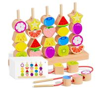 Monetais 1 Ensemble de Perles de laçage, Jouets empilables en Bois Montessori pour Les Tout-Petits, Jouet éducatif motricité Fine pour garçons et Filles, Jouets empilables Fruits colorés