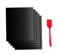 Monetais 5 Pièces Tapis de Barbecue Tapis de Barbecue avec Brosse en Silicone Antiadhésif sans PFOA Résistant à la Chaleur Réutilisable Travail sur Gaz Charbon Électrique