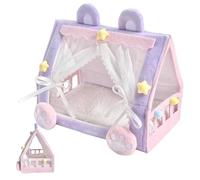 Monetais Accessoires pour Maison de poupée, Mini lit, Matelas en Fourrure, Rideau Patte de Chat
