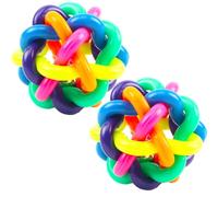 Monetais Balle en Caoutchouc pour Chien avec Cloche Arc-en-Ciel Jouet Tissé Gonflable Balle à Mâcher pour Chiot pour Mâcheurs Agressifs Dentition Nettoyage Formation Jouer 8 cm 2 Pièces