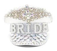 Monetais Chapeau de Capitaine de mariée Style Punk à Paillettes et Strass, Chapeau Camionneur réglable, Chapeaux Protection Solaire - Blanc, Taille réglable