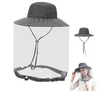 Monetais Chapeau de Soleil avec Filet avec Corde Coupe-Vent, moustiquaire d'été pour Femmes et Hommes, Gardien d'abeilles avec 4 Trous Respirants pour Le Jardinage extérieur, Gris foncé