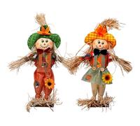 Monetais Décor d'épouvantail 2 pièces, décorations d'épouvantail 'Automne Debout avec vêtements et Chapeau pour l'automne, Thanksgiving, Halloween, extérieur 14 Pouces