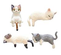Monetais Figurine de Chat 4 pièces, Ornements de Chat Miniatures, Accessoires Tableau Bord pour la Maison, Tableau Bord, étagère, décoration Bureau