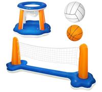 Monetais Filet de Volley-Ball de Piscine et Filet Basket-Ball Piscine, Jeu d'eau Gonflable Flottant avec 2 balles, Jouets d'été extérieur/intérieur pour Adultes, Famille et Adolescents