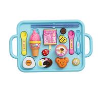 Monetais Jouet à Pudding 1 Ensemble de Jouet à Pudding Japonais avec cuillère, Fourchette, Baguettes, crème glacée, Glace et Assiette, Accessoires de Cuisine pour garçons et Filles, Bleu