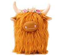 Monetais Peluche de Vache des Highlands, Vache des Highlands en Peluche - Jouets en décoratifs Mignons surmontés de Fleurs, Jaune