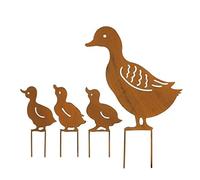 Monetais Piquets de Jardin Ornements en Fer Canards Mignons Famille Plugin décoration de pelouse Animaux pour Serre intérieure extérieure 4 pièces décorations pelouse
