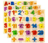 Monetais Puzzles en Bois, 3 pièces Alphabet et Chiffres, Jouets éducatifs d'activités d'apprentissage préscolaire pour garçon et Fille de 1 2 3 4 5 Ans