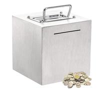 Money Bank - Stainless Steel, 6x6x6in Large Jar Unbreakable Savings Box | Reusable Coin Storage Container, Cash Saving Jar for Kids, Adults, Home, Office, and Gifting Occasions