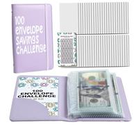 Money Saving Binder, A6 Waterproof PU 100 Envelopes Money Saving Challenge with Day Record Card Reusable Challenge Book with Elastic Fix Strap for Cash