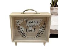 Money Saving Box - Wooden Piggy-Bank for Adults, Cash Coin Bank with Transparent Window, Reusable Cash Savings Case, Multipurpose Storage Box for Couples, Friends, Partners, Children and Family