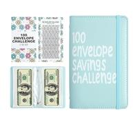 Money Saving Challenge Binder, 100 Envelopes Cash Organizer, Budget Tracker, 7.01x4.33x0.79 Inches with Pockets, Reusable Savings Folder for Personal Finance, Urgent Fund, Family Goal Planning