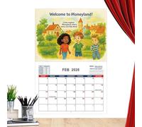 Money Smarts Calendar, Kids Planner 2026, Monthly Organizer, Illustrated Schedule Book, Financial Learning Tool, January to December Layout for Teaching Budgeting and Responsibility, 11.22x8.27 Inches