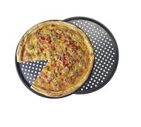 monfish Plateau à pizza 35cm avec perforation - 2 packs de plateau à pizza perforés - Pizza Pan en acier carbone acier - Moule à pizza anti-adhésif