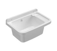 Mongardi Évier mural résine avec kit de montage et siphon piège – Blanc 50×35×24 cm