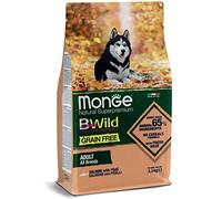 Monge BWild Chien Adult All Breeds Grainfree Saumon et Pois, Aliment sec complet pour chiens adultes de toutes tailles, sans céréales, lot de 2,5 kg.