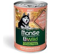 Monge BWild Humido Chien Adult Grainfree Saumon avec Citrouille et Courgettes, Aliment humide complet pour chiens adultes de toutes tailles, sans céréales | 6 boîtes de 400 grammes chacune.