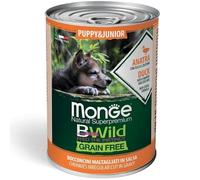 Monge BWild Humido Chien Puppy Grainfree Canard avec citrouille et courgettes, nourriture humide complète pour chiens chiots de toutes tailles, sans céréales | 6 boîtes de 400 grammes chacune.