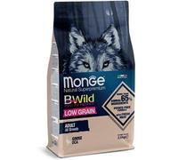 Monge Bwild Low Grain All Breeds Chien Adult Oie Aliment sec complet pour chiens adultes de toutes tailles, lot de 2,5 kg.