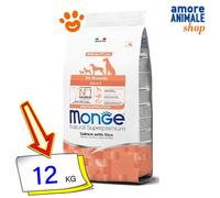 Monge Croquettes pour chiens Saumon et Riz Adultes Sac 12 kg
