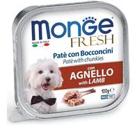 Monge Fresh chien humide pour chiens de toutes tailles et races, pâté avec bouchées goût AGNEAU | 6 boîtes de 100 grammes chacune.