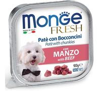 Monge Fresh chien, humide pour chiens de toutes tailles et races, pâté avec bouchées goût boeuf | 6 boîtes de 100 grammes chacune.