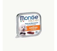 Monge Fresh chien, humide pour chiens de toutes tailles et races, pâté avec bouchées goût canard | 32 boîtes de 100 grammes chacune.