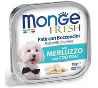 Monge Fresh chien, humide pour chiens de toutes tailles et races, pâté avec bouchées goût morue, 6 boîtes de 100 grammes chacune.