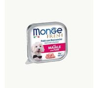 Monge Fresh chien, humide pour chiens de toutes tailles et races, pâté avec bouchées goût porc | 32 boîtes de 100 grammes chacune.