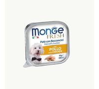 Monge Fresh chien, humide pour chiens de toutes tailles et races, pâté avec bouchées goût poulet | 32 boîtes de 100 grammes chacune.