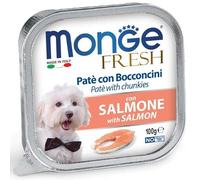 Monge Fresh chien, humide pour chiens de toutes tailles et races, pâté avec bouchées goût saumon | 32 boîtes de 100 grammes chacune.