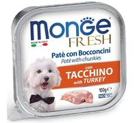 Monge Fresh chien, humide pour chiens de toutes tailles et races, pâté avec bouchées goût TACCHINO | 32 boîtes de 100 grammes chacune.
