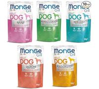 Monge Grill Bocconcini au four pour chiens adultes, saveurs mixtes, 100 g, 10 enveloppes pour chien