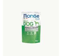Monge Grill Chien, aliment complet pour chiens adultes, bouchées cuites au four goût agneau avec légumes 100 g | Promo 10 sachets de 100 g + 2 offerts.
