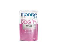 Monge Grill Chien, aliment complet pour chiens adultes, bouchées cuites au four goût porc 100 g | Promo 10 sachets de 100 g + 2 offerts.