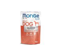Monge Grill Chien, aliment complet pour chiens adultes, bouchées cuites au four goût saumon 100 g | Promo 10 sachets de 100 g + 2 offerts.