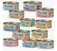 Monge Natural Chat, aliment complet pour chats adultes, monge humide pour chats saveurs assorties | 12 boîtes de 80 grammes chacune.