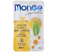 Monge Supreme Kitten Tuna with Spinach and Baby Carottes - Nourriture Humide pour Chat - Nourriture pour Chat au Thon avec épinards et Carottes - sans céréales - Facile à digérer - 80 g