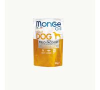 Monge Umido Cane Grill Adult, aliment complet pour chiens adultes de toutes tailles, bouchées cuites au four pour chiens, goût poulet et petit sac | 12 sachets de 100 grammes chacun.