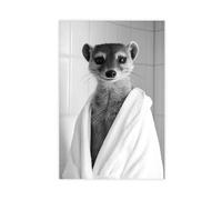 Mongoose portant un peignoir, art mural amusant pour salle de bain, décoration de buanderie, animaux rétro dans la salle de bain, mangouste mignonne, art mural-1