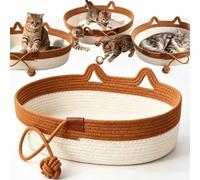 Mongrosmatou Panier Chat, 3-en-1 Lit Apaisant, Griffoir, Jouet，28 * 36cm | Panier Pour Chat, Fibres Naturelles Absorbent Ses Phéromones, Foldable Breathable & Entretien Facile Pour Chats De Tous âges