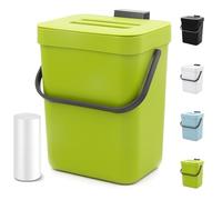 MONGTINGLU Kichen Poubelle à compost pour comptoir de cuisine, petite poubelle suspendue de 5 l avec couvercle, poubelle sous l'évier, seau à compost d'intérieur mural avec couvercle, 5 L (vert citron